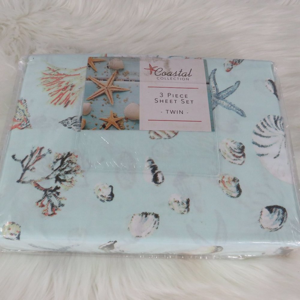 NEW - Microfiber Costal Beach Themed Printed Sheet Set - Oceanside Sea - Picture 6 of 6